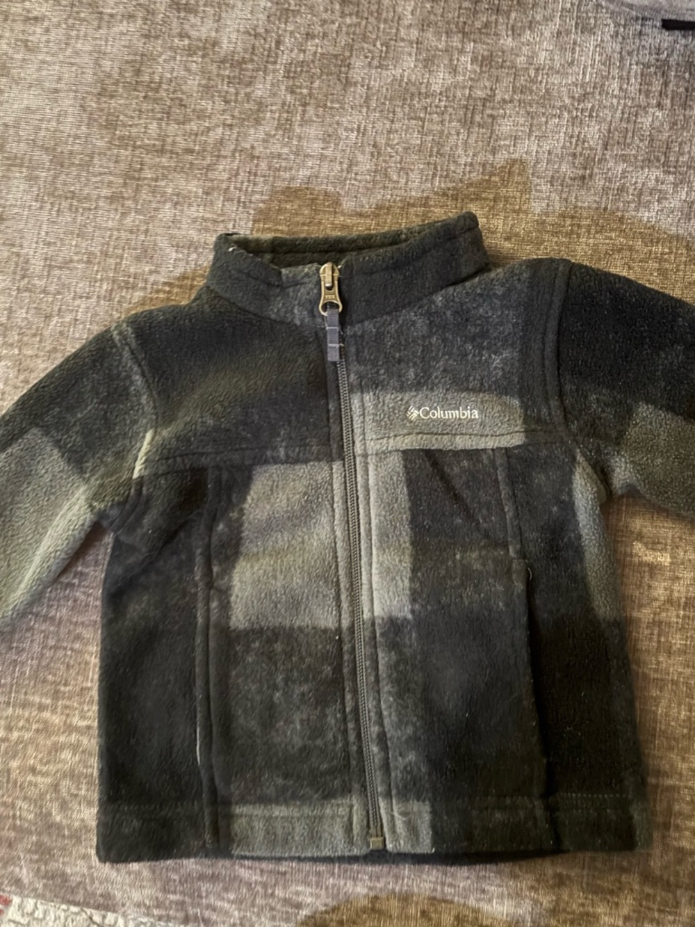 Columbia Kids Black and Gray Plaid Fleece Jacket